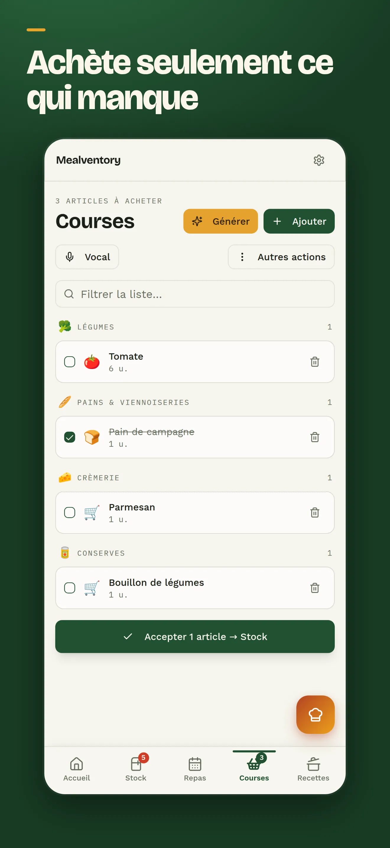 Liste de courses classée par rayon