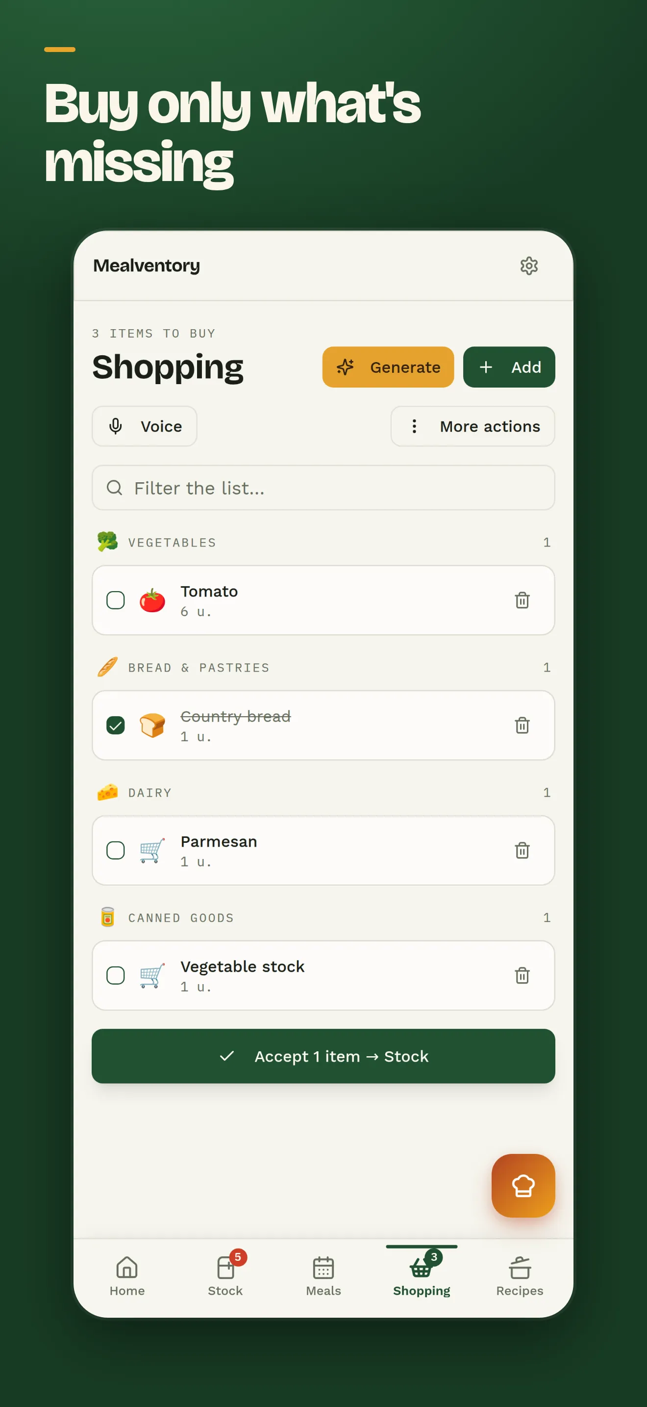Shopping list sorted by aisle